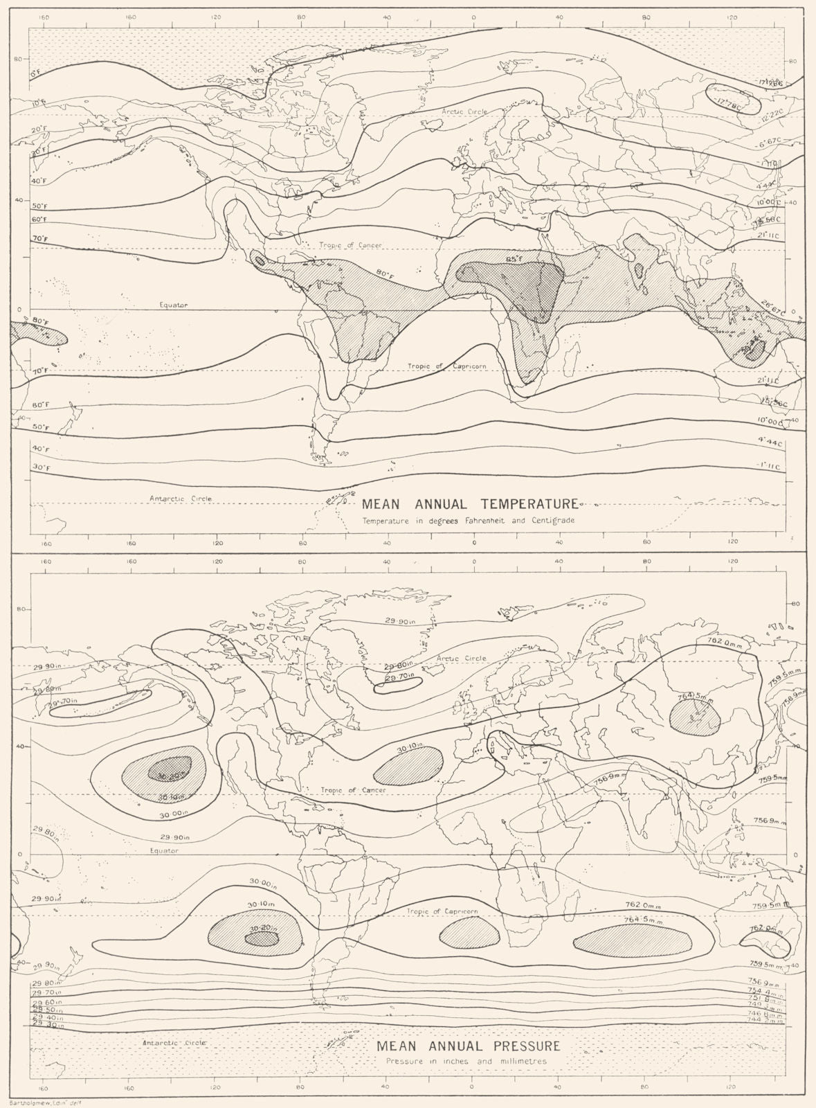 MAPS. Climate; Annual distribution of temperature and pressure 1910 old